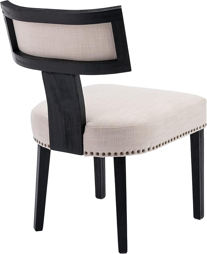 Mid Century Modern Dining Chairs Set of 2 Linen Fabric Upholstered Kitchen Si...