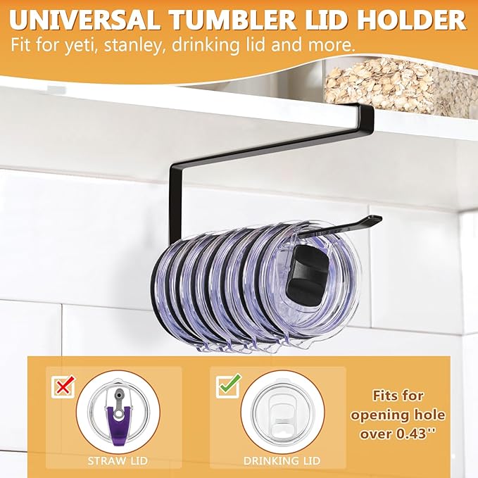 Tumbler Lid Organizer 2 Pack Tumbler Lid Storage Hook Up to 20 Lids, Space - Image 4