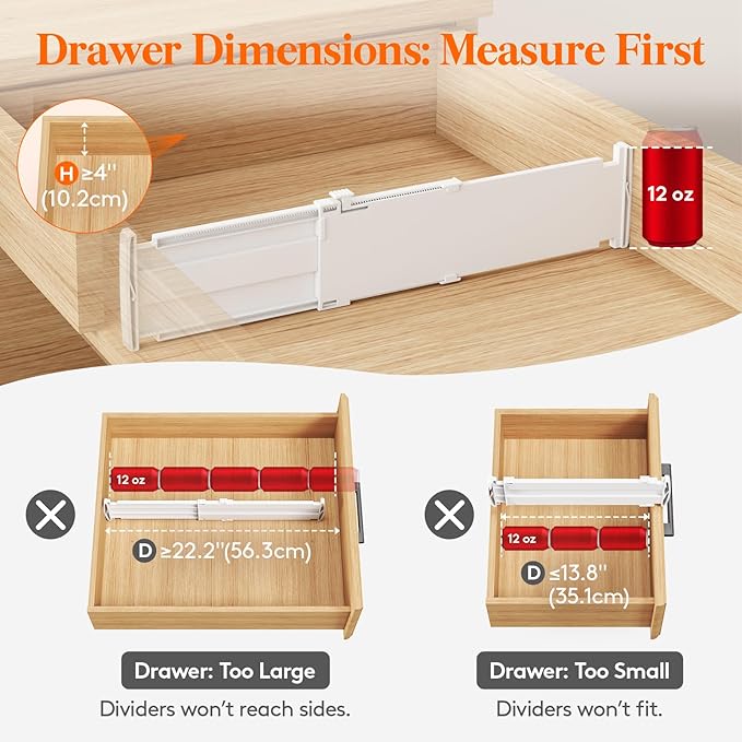 Lifewit 4" Tall 9 Pack Drawer Dividers, 35-56.5cm/13.8-22.2" Expandable Drawer - Image 3