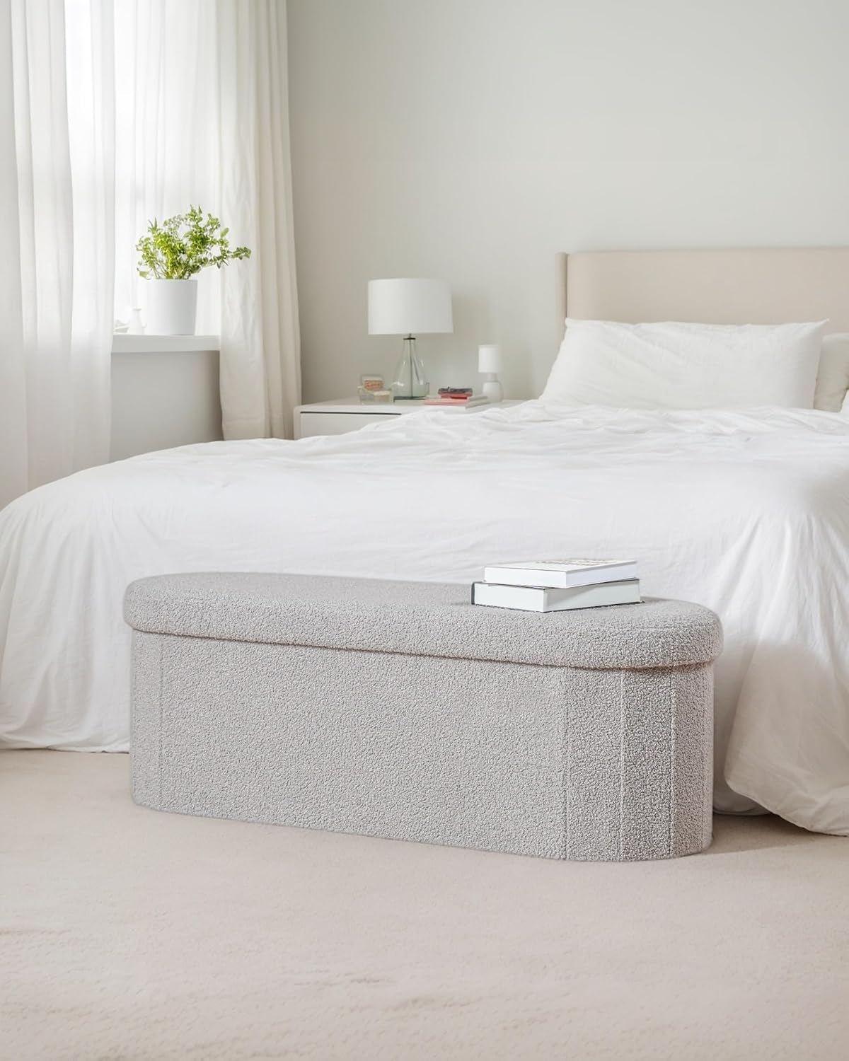 43.3 inches foldable storage ottoman bench, oval footrest shown in use