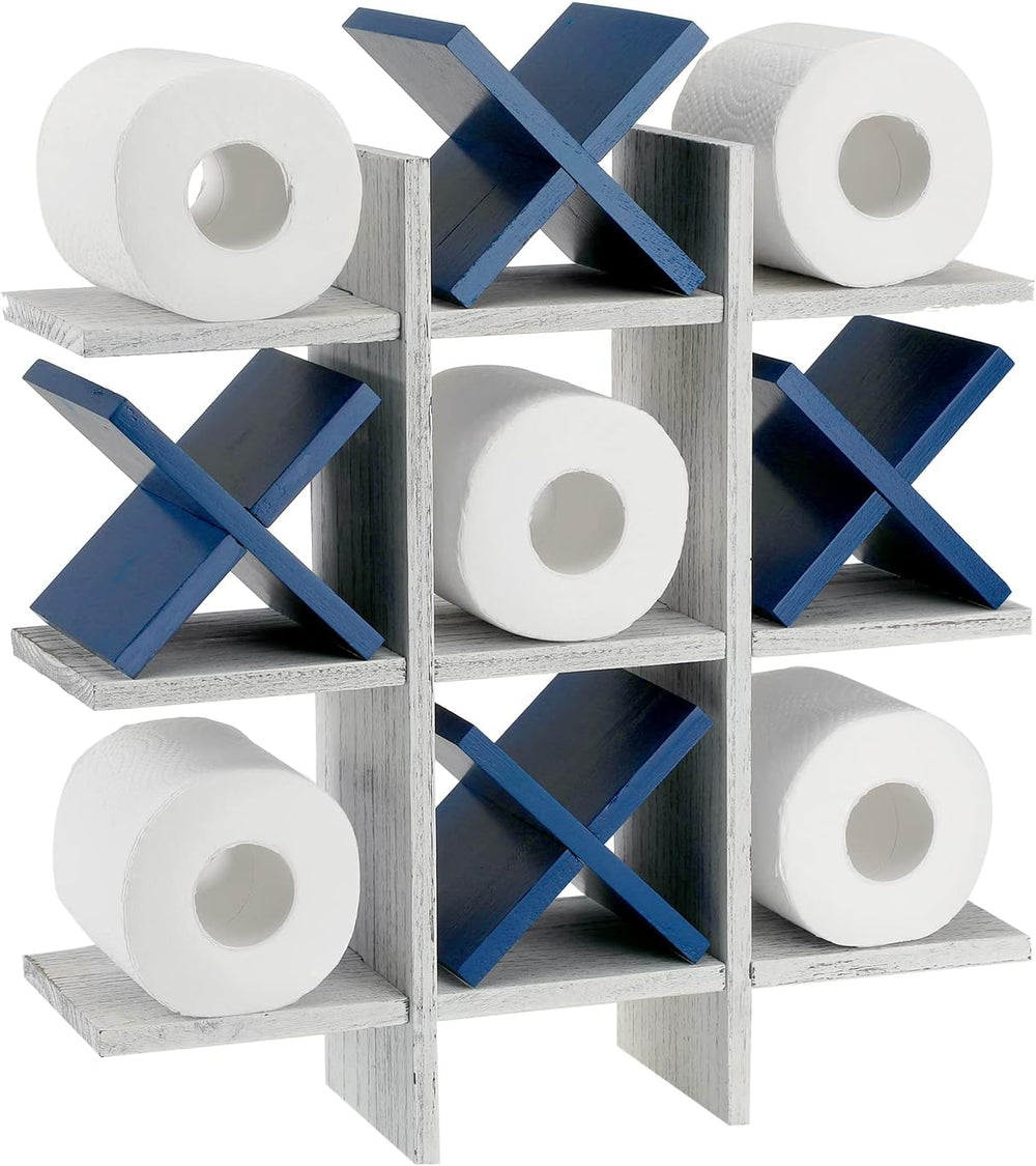 Weysat Tic Tac Toe Toilet Paper Holder,Retro White, Blue