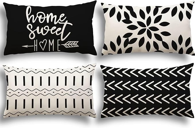 YCOLL Lumbar Pillow Covers 12x20 Set of 4, Modern Sofa Throw Pillow Cover by PillowCoversExpert