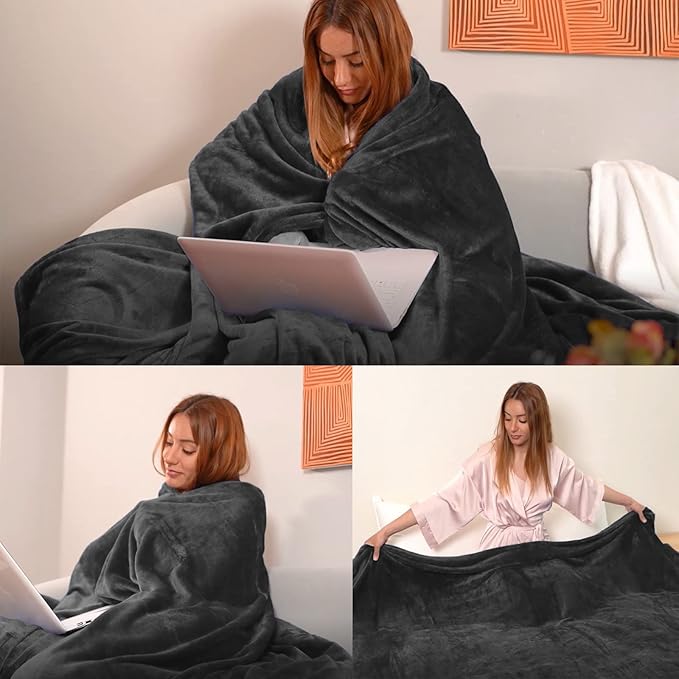 JIAHANNHA Fleece Dark Grey Blanket Throw Blankets - Image 2