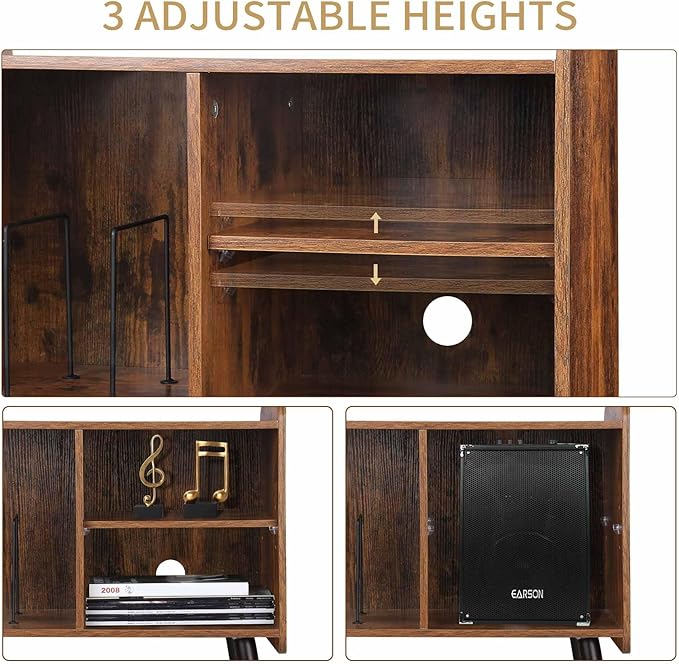 Record Player Stand with Vinyl Record Storage, Mid-Century Turntable Stand fo...