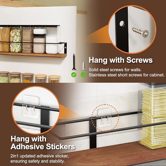 Spice Rack Self-Adhesive or drilling, Rustic Style Hanging Spice Rack, Spice - Image 5
