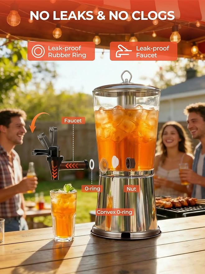Beverage Dispenser With Stand, Stainless Steel Drink Dispenser - Image 6