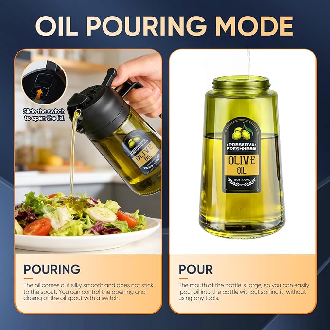 2 in 1 Olive Oil Sprayer for Cooking, 16 Oz Olive Oil Dispenser Bottle for - Image 3