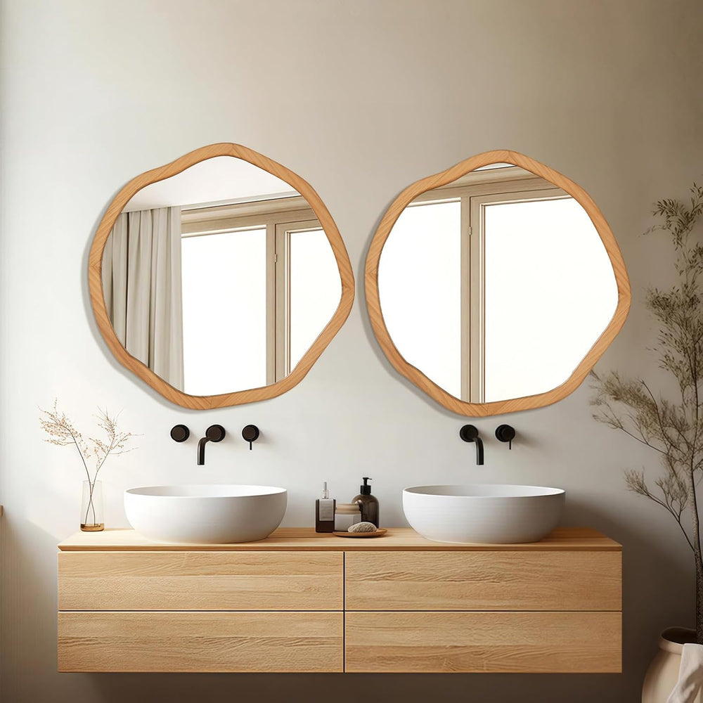 ULIKE Irregular Round Wood Mirror 30 Inch, Natural Wall Mirror