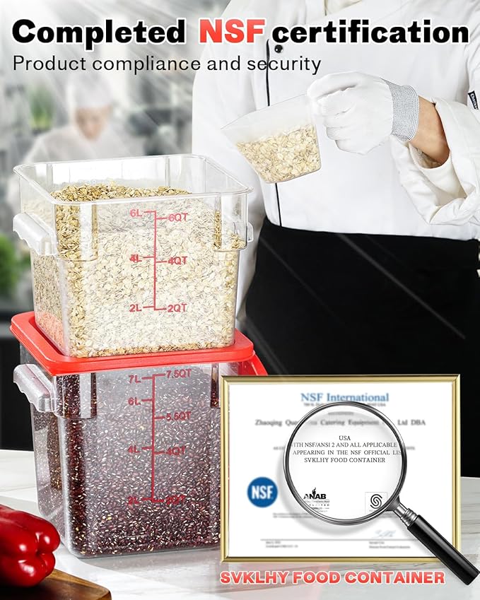 8QT NSF Food Storage Containers: 8 PCS Commercial Clear Square Food Storage - Image 3