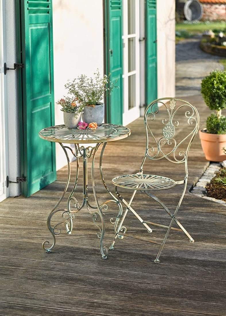 Westcharm Folding Metal Bistro Set w/Scrolling Heart & Peacock Tail Motif...