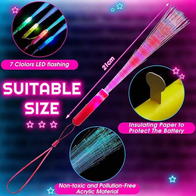 Lewtemi 60 Pack Fiber Optic Wand Glow Wand LED Light Up Wand Bulk with 3 Flas...