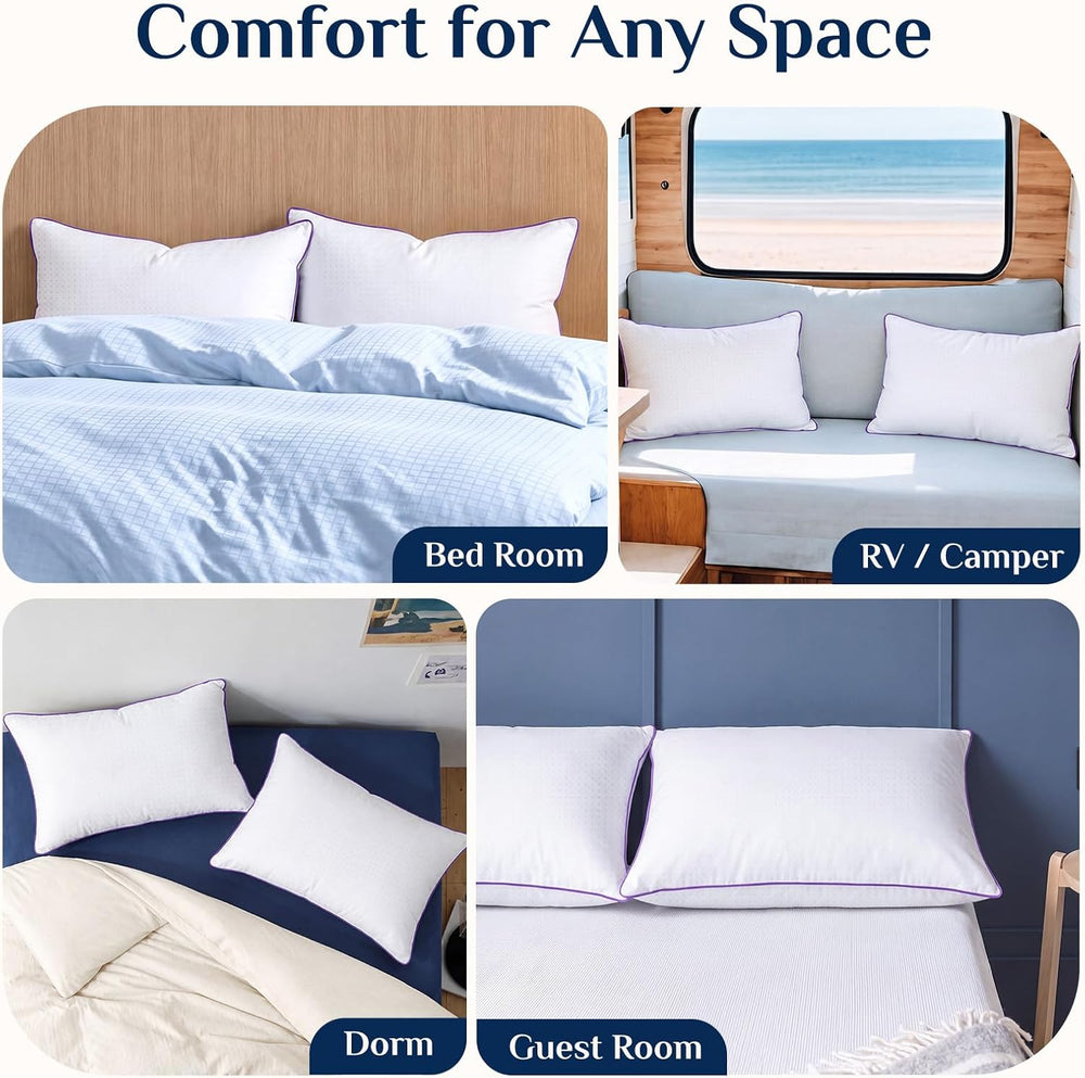 JOLLYVOGUE Pillows Queen Size Set of 4, Washable Supportive Firm Bed Pillows ...