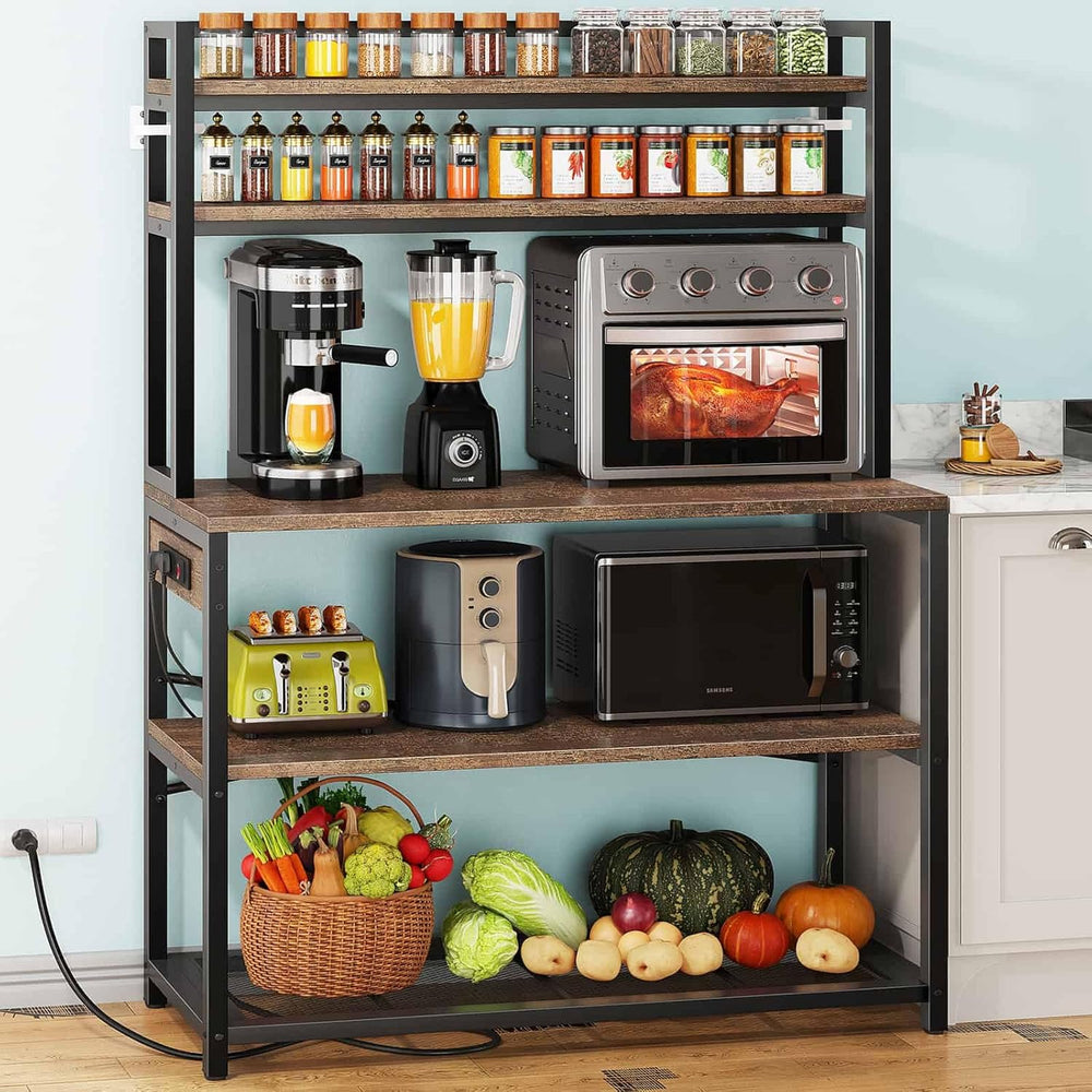 Denkee Large Bakers Rack with Power Outlets, 38 Inch Microwave Stand with Sto...