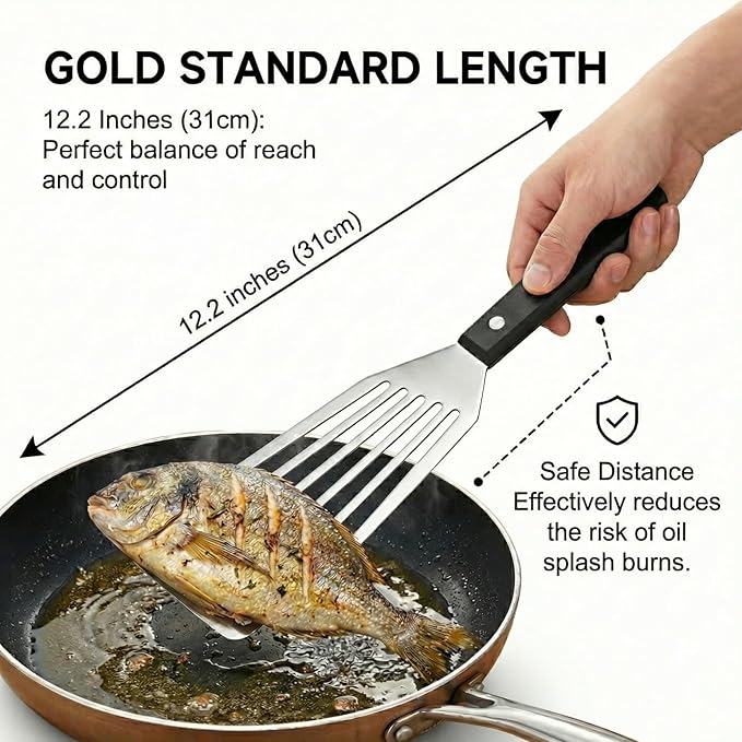 Stainless Steel Fish Spatula, 12.2" Slotted Metal Turner - Image 5