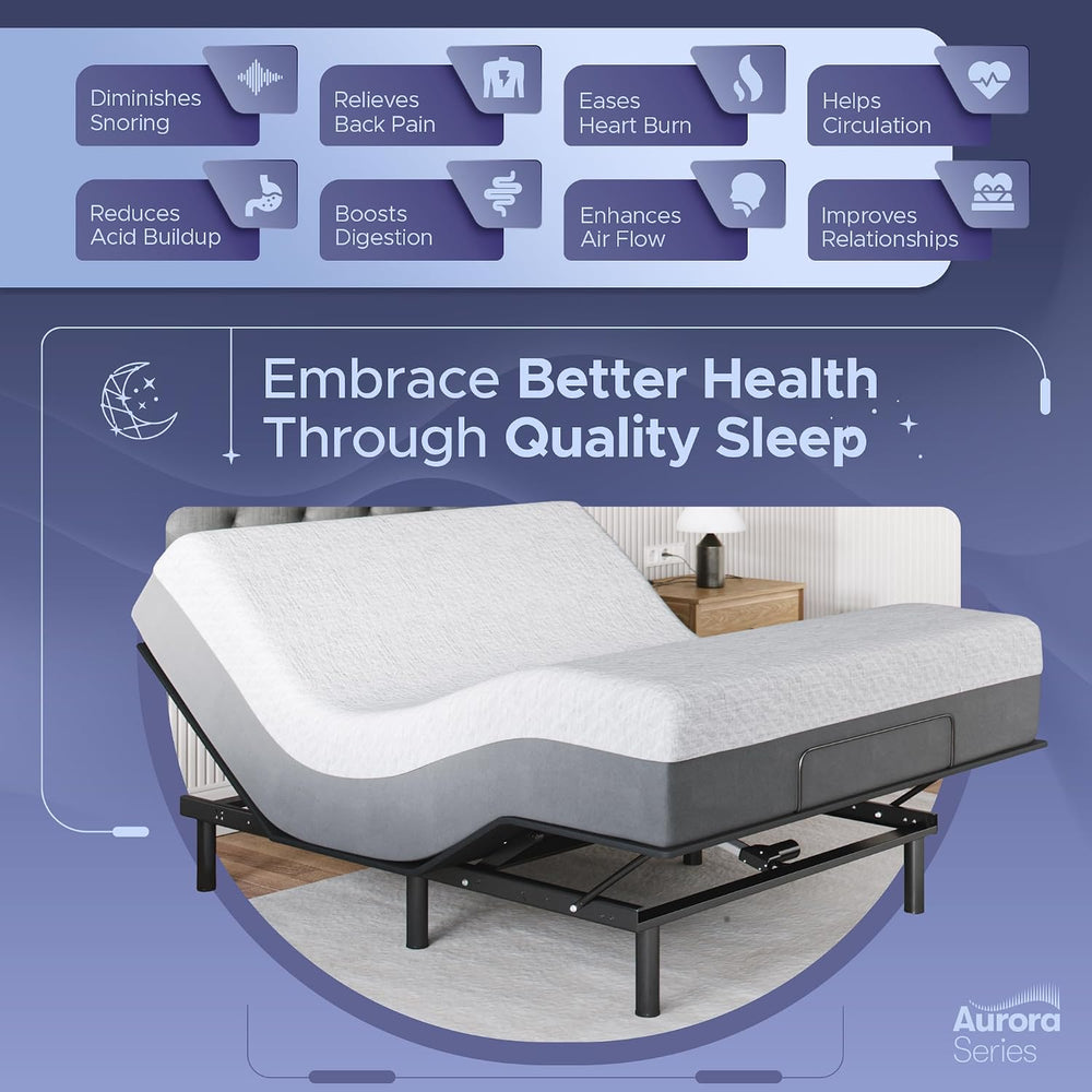 Celestial Sleep Aurora Adjustable Bed Base (Frame) + 12 inch Gel Memory Foam ...