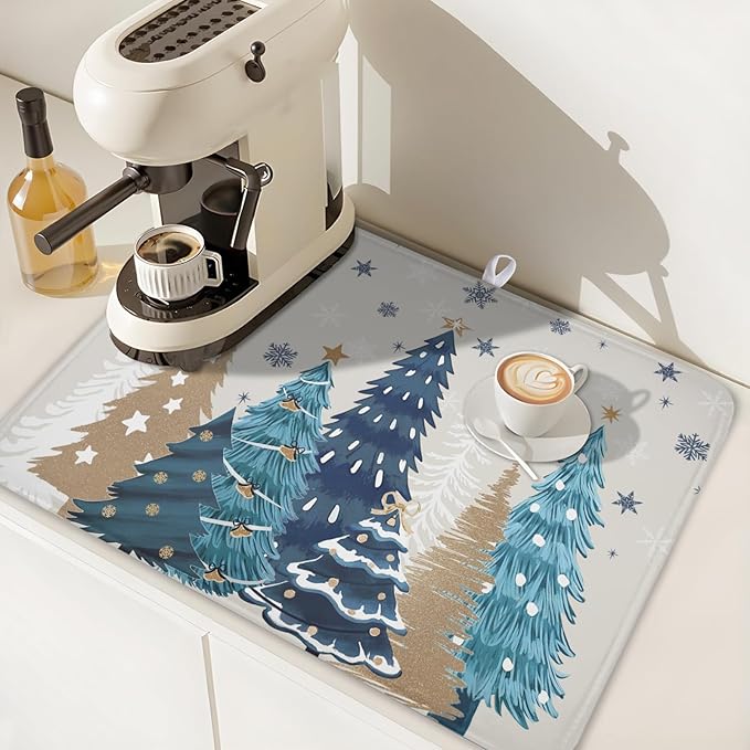 Christmas Tree Dish Drying Mat for Kitchen Counter 24x18 Inch Xmas Snowflake - Image 6