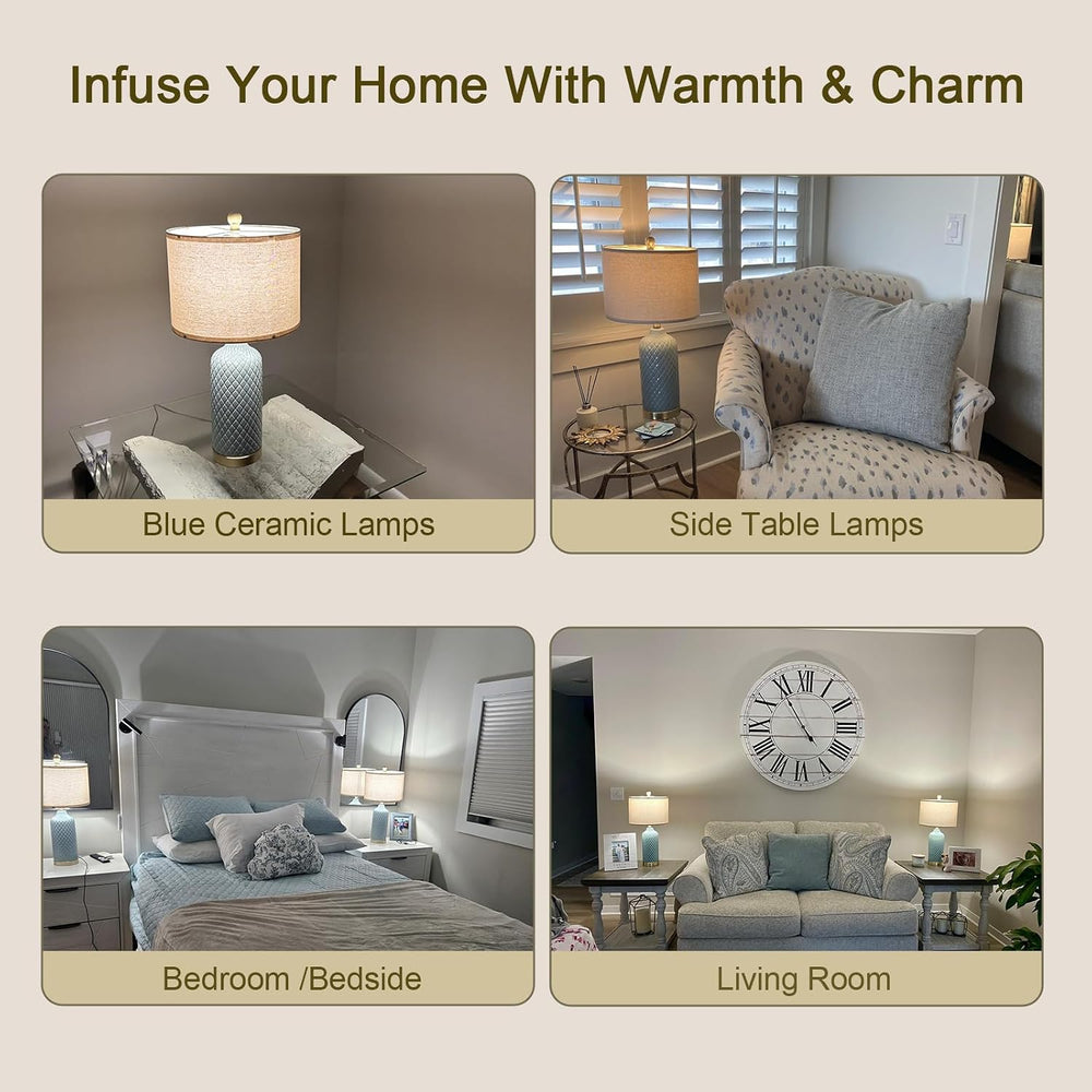 24.25" Modern Ceramic Blue Table Lamps Set of 2 for Living Room Bedroom