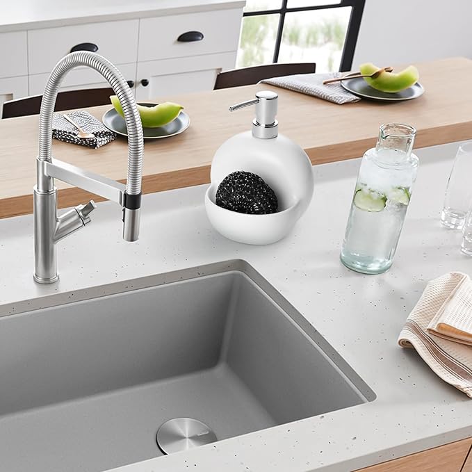 RQYIXI Soap Dispenser with Sponge Holder Ceramic Hand and Dish Soap Dispenser - Image 3