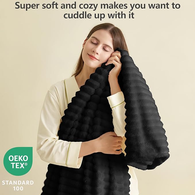 HIMEET Black Ribbed Twin Blanket - Image 2