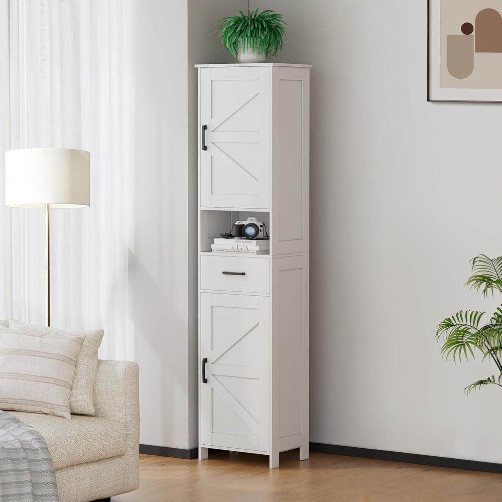Homhedy 67" H Tall Bathroom Storage Cabinet with 2 Barn Doors and 1 Draw...