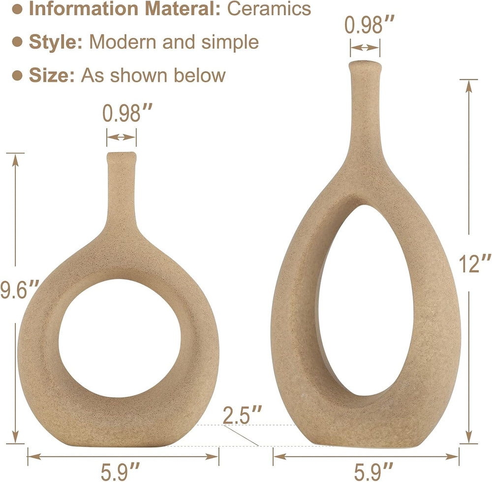LCCCK Matte Beige Ceramic Vase, Tan Circle Vases with Hole, Neutral Rustic Ce...