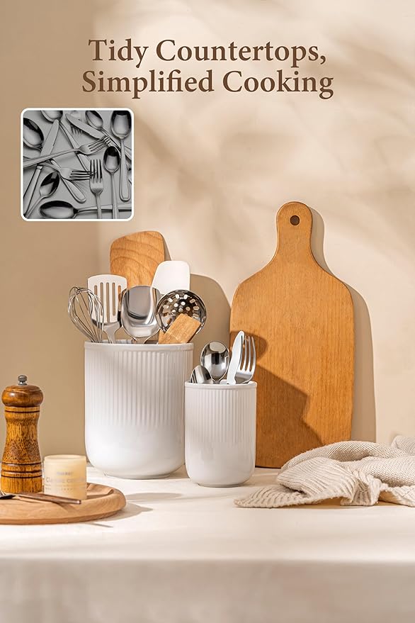 FOBENTA Utensil Holder, 7.3’’+5.4’’ Ceramic Kitchen Utensil Holder - Image 5