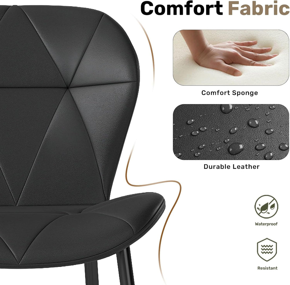 Diamond Dining Chairs Set of 4 PU Leather for Kitchen (Black)