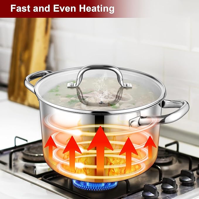 LIANYU 6 QT Stainless Steel Stock Pot, Kitchen Tri-ply Base Cooking Soup Pot - Image 8