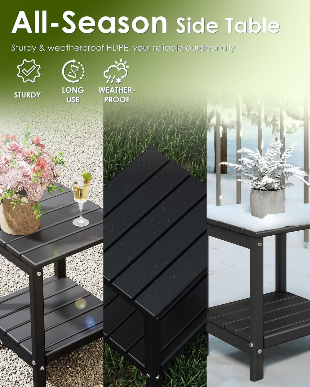 GREENVINES Outdoor Side Table Set of 2, HDPE Adirondack Tables, Black