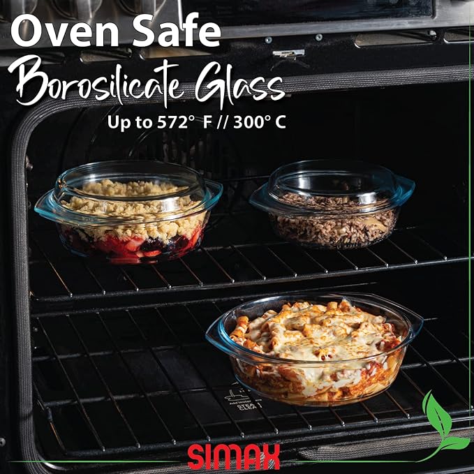 Simax Casserole Dish Set with Lid, Round Glass Cookware, Borosilicate Glass - Image 4