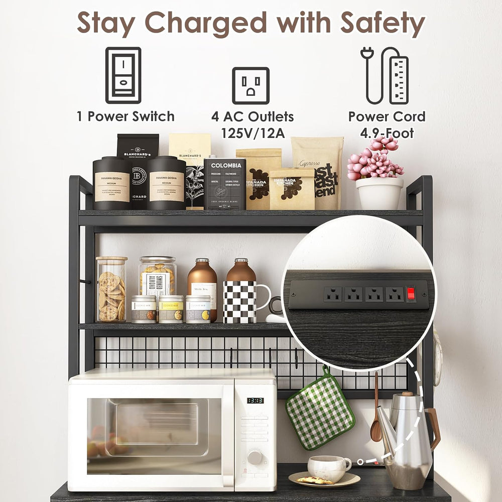 Mini Fridge Stand with Storage, Black Mini Fridge and Microwave Storage Shelf...