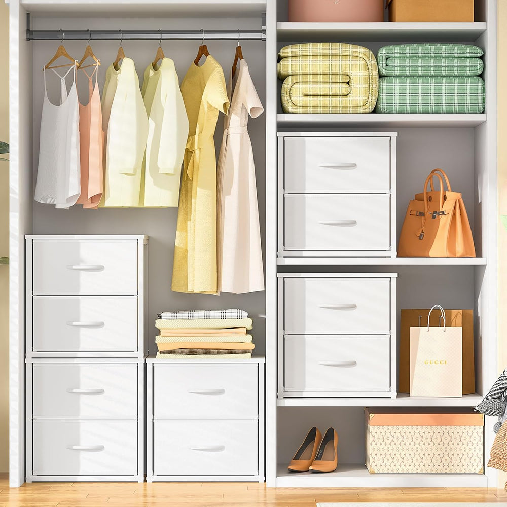 2-Pack Stackable Storage Drawers (4 Drawers Total), White Closet Organizer wi...