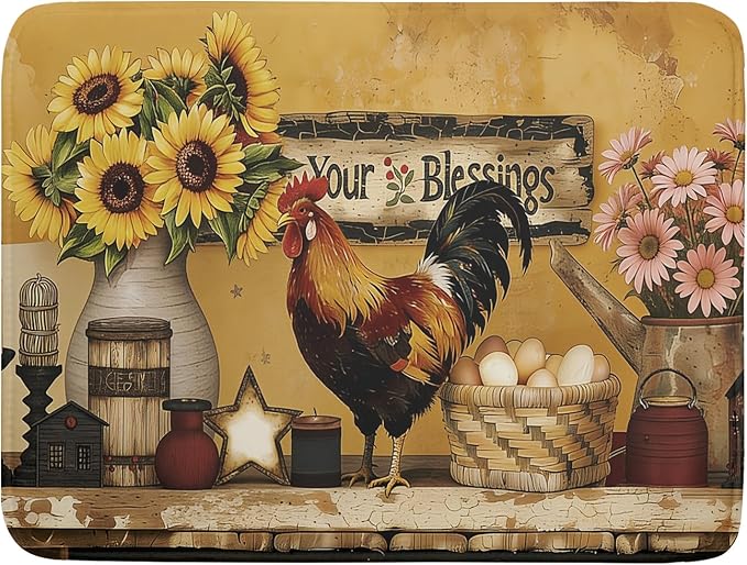 Giwawa Farmhouse Rooster Dish Drying Mat Vintage Chicken Sunflowers Dish by Giwawa