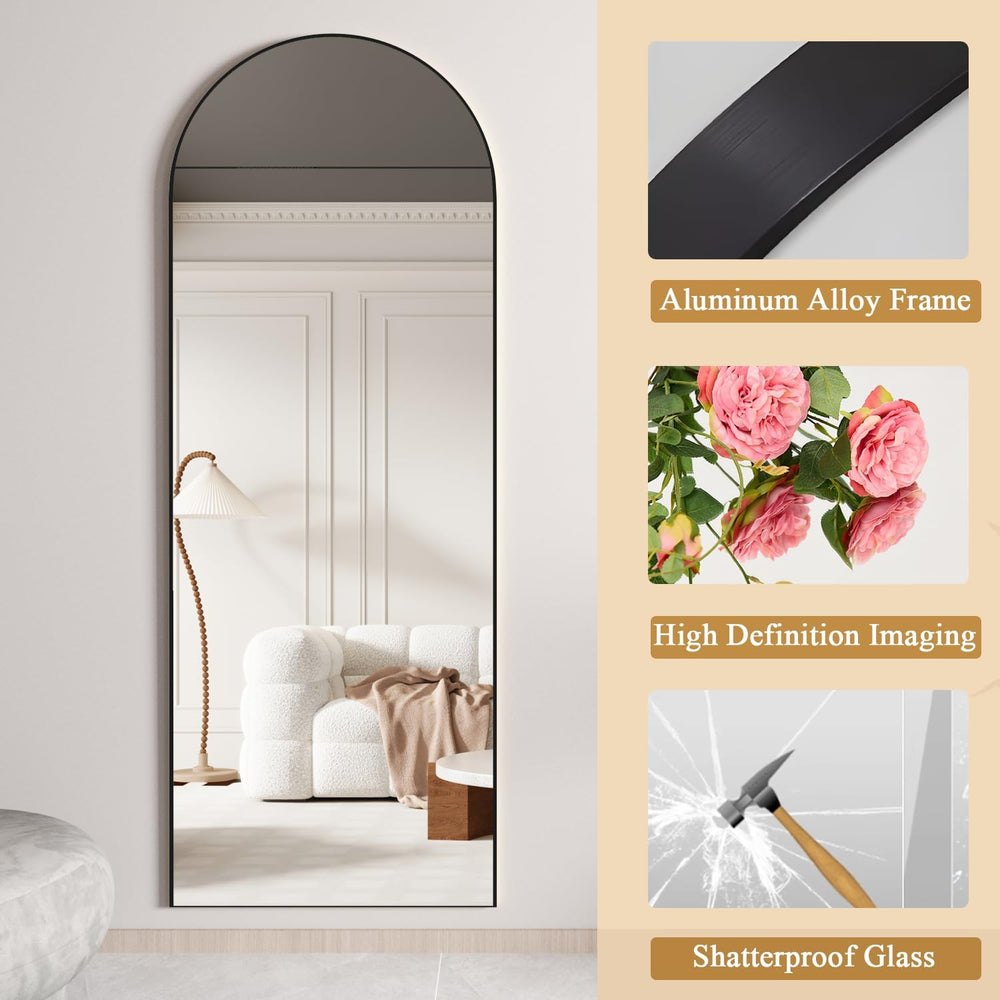 Full Length Mirror, 56"x16" Arch Mirror Floor Mirror with Stand, Bl...
