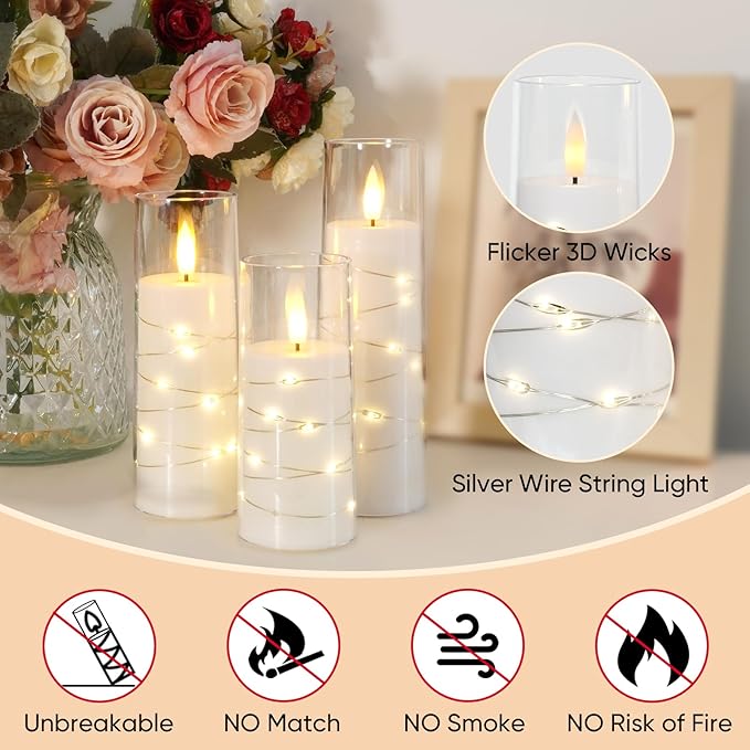 Raycare Flameless Candle with Remote Timer – 9 Flickering Acrylic Battery Ope...