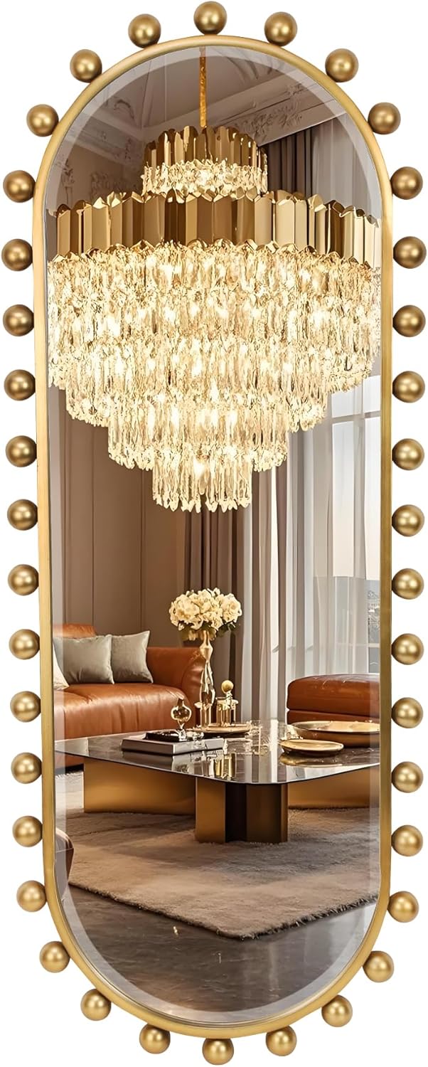 20"x51" Oval Full Length Wall Mirror, Antique Gold Vintage Frame