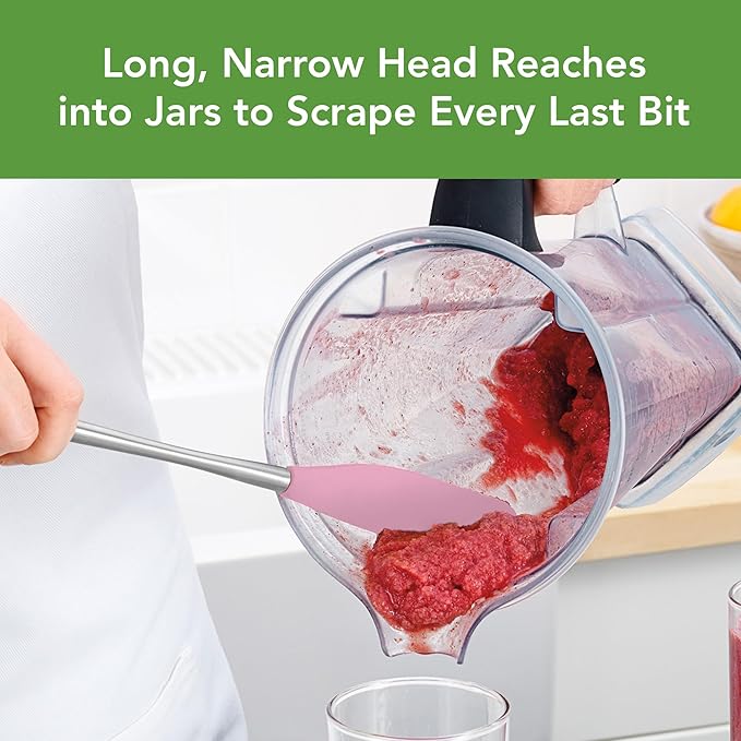 Tovolo Jar Spatula Silicone Long Stainless Steel Handle Scraper Spatula Pink - Image 2