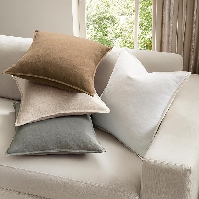 MIULEE Neutral Linen Pillow Covers Pack of 4 Decorative Natural Solid Throw - Image 2