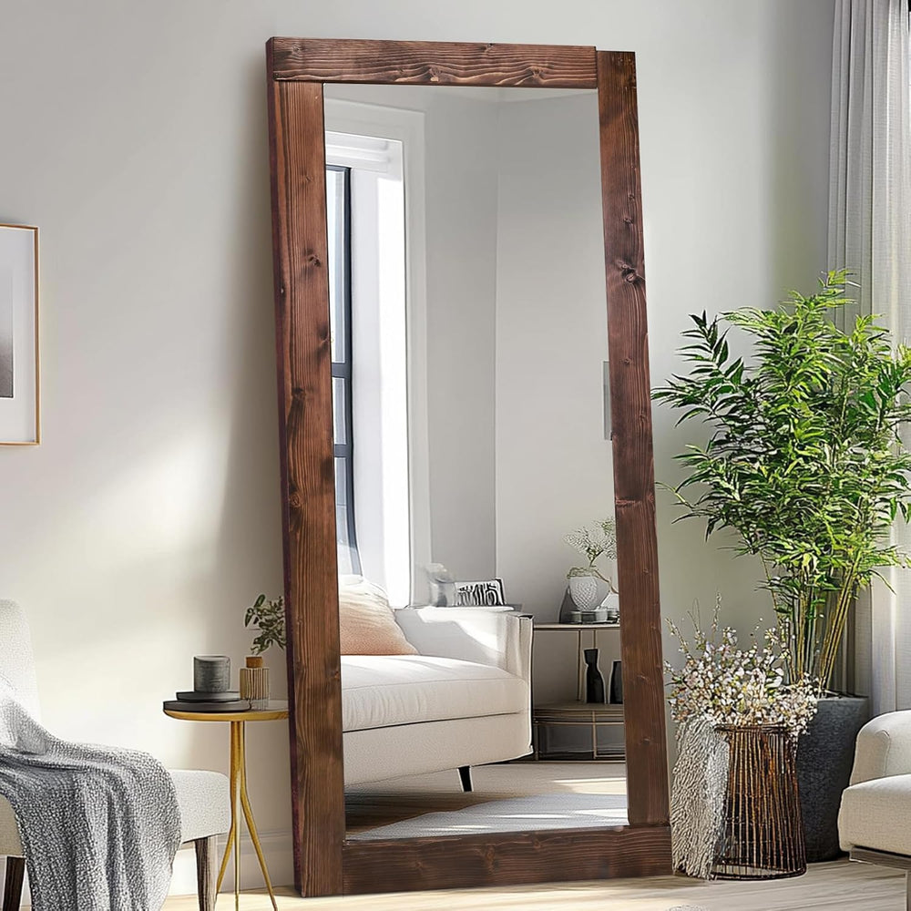 71x32in Full Length Mirror, Solid Wood Convex Frame, Brown
