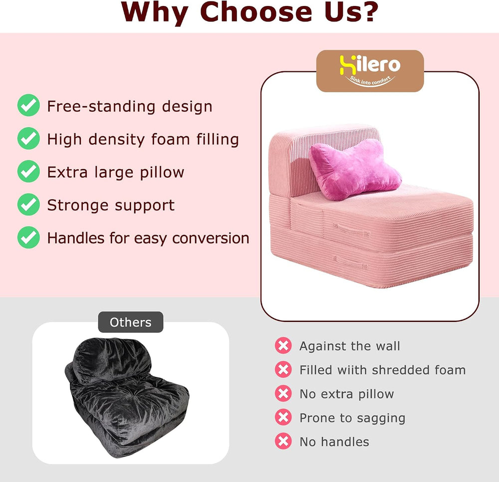 Folding Convertible Sofa Bed, Sleeper Chair for Guest, Single, Pink