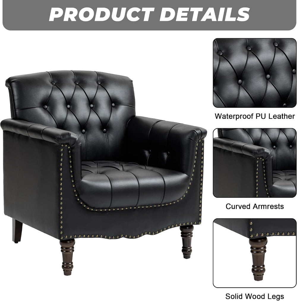 Faux Leather Armchairs Set of 2, Upholstered Accent Chair, Black