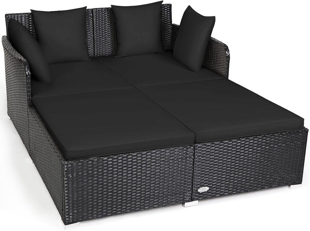 Tangkula Outdoor Rattan Daybed, Wicker Furniture with Spacious Seat, Upholste...