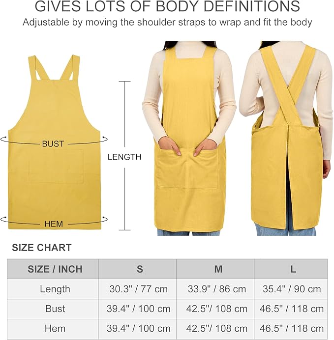 ELEZAY Aprons for Women with Pockets Plus Size Comfort Cross Back No Tie Cotton - Image 5