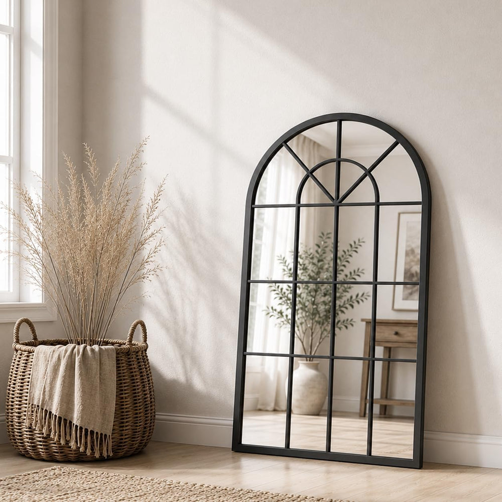 Arched Wall Mounted Mirror, 42"x30" Windowpane Bathroom Mirror