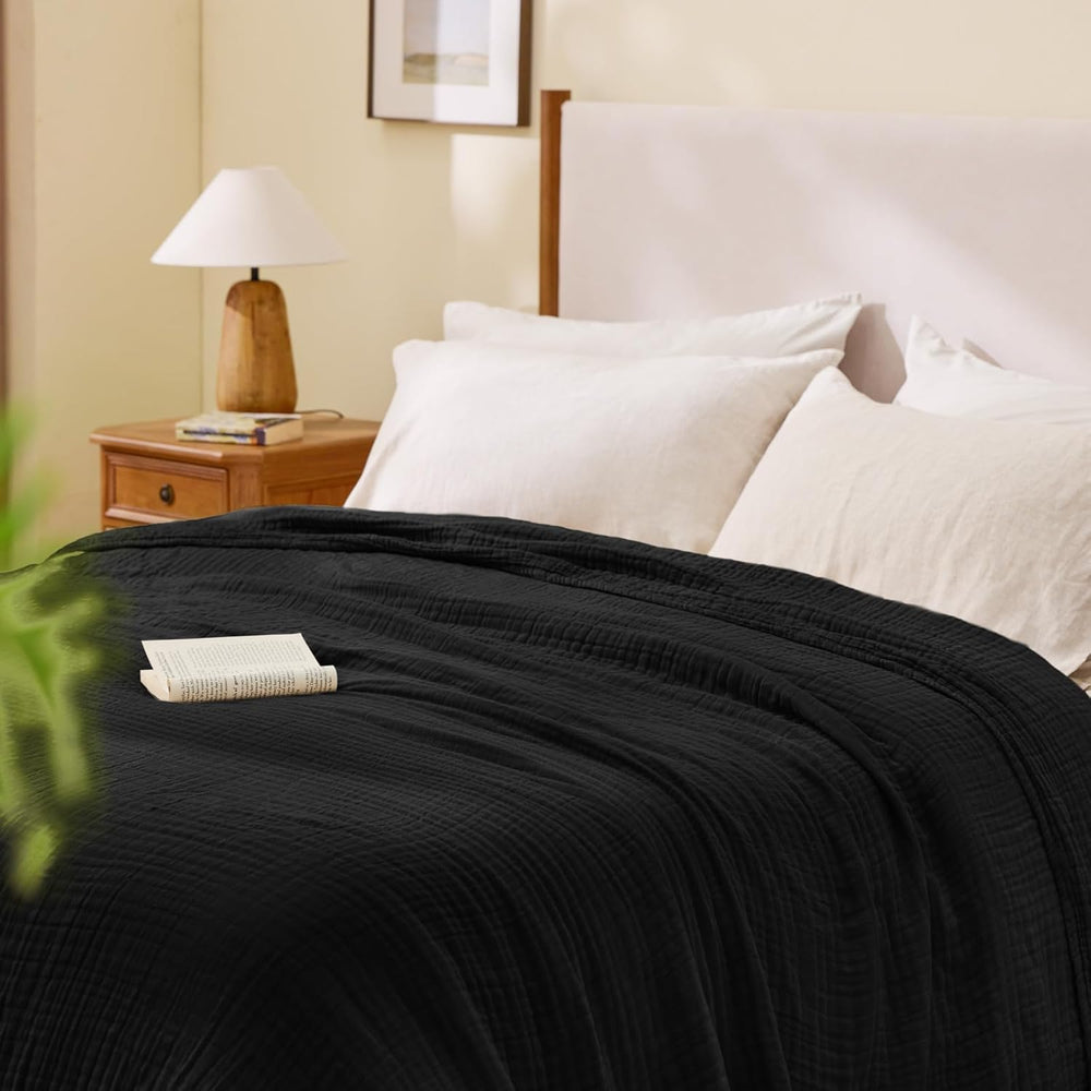 Cotton Muslin Blankets for Hot Sleepers, Black, Twin 60"x80"
