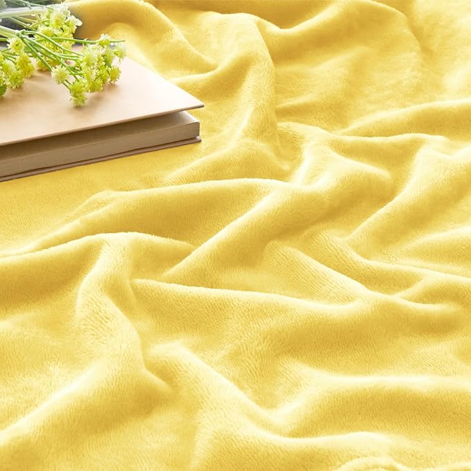 BEDELITE Fleece Blanket Light Yellow Throw Blankets - Image 3