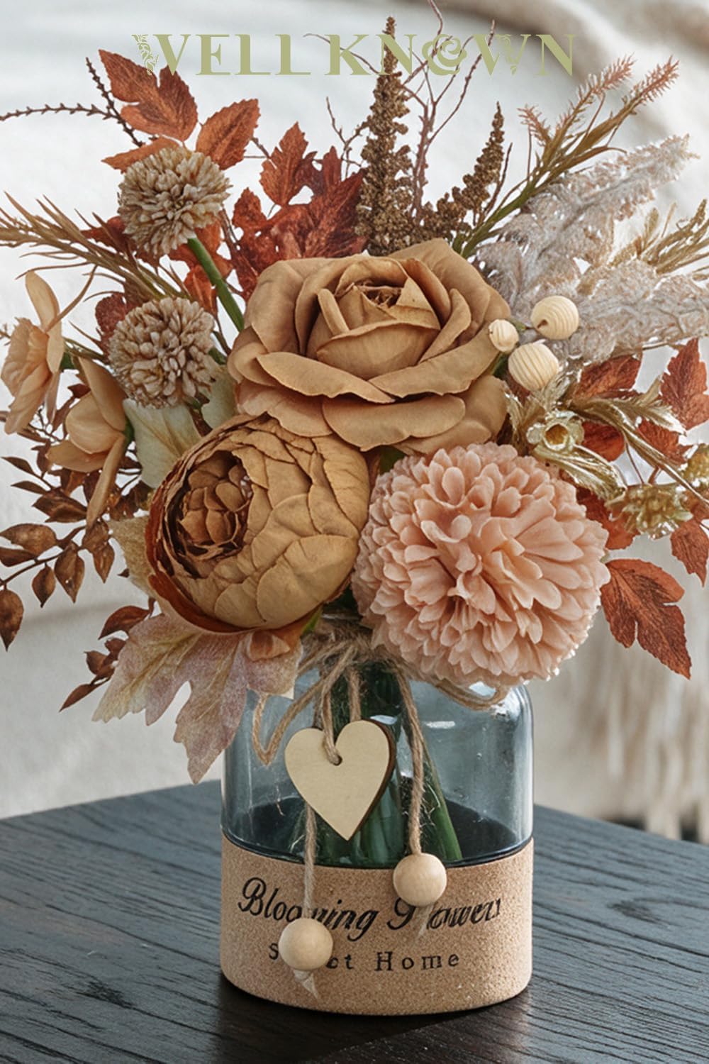 WELL KNOWN Artificial Flower Arrangement with Vase, Coffee Brown Terracotta