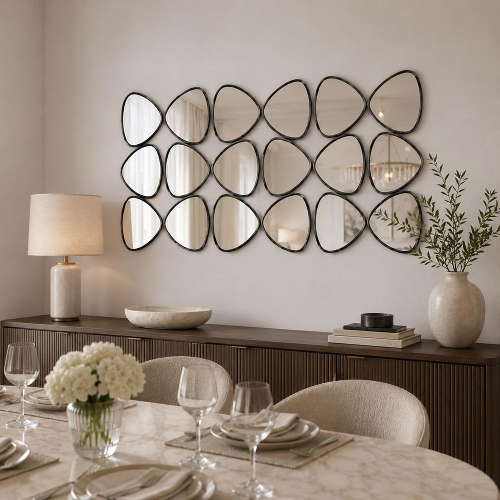 Large Geometric Decorative Wall Mirror, 47.2 x 23.6 in, Matte Black