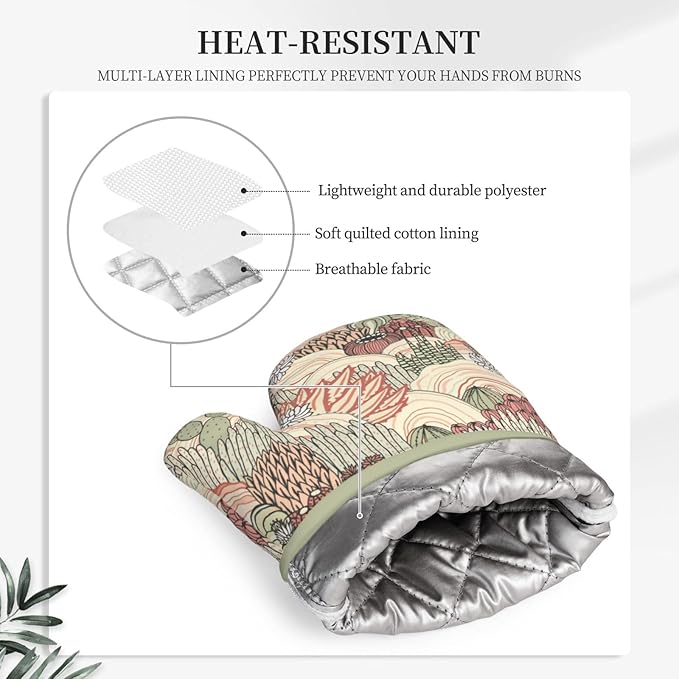 Cactus Succulent Silicone Oven Mitts Pan Mats Set of 2, Heat Resistant Gloves - Image 4