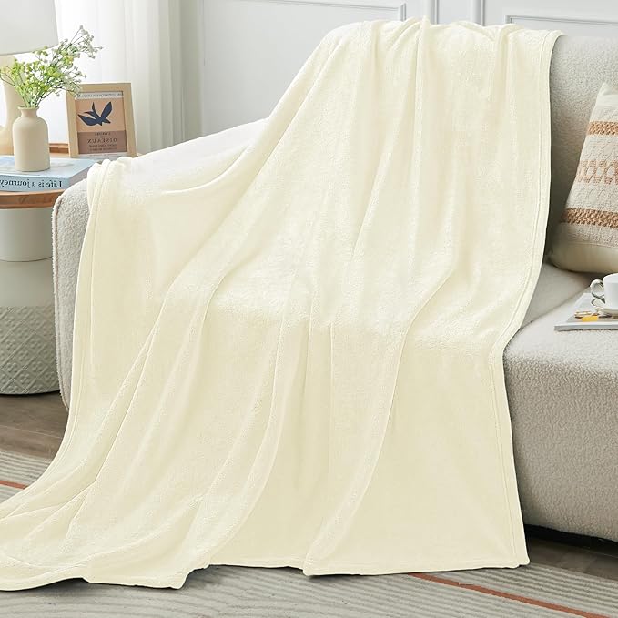 KMUSET Cream Fleece Blanket for Couch - Image 3